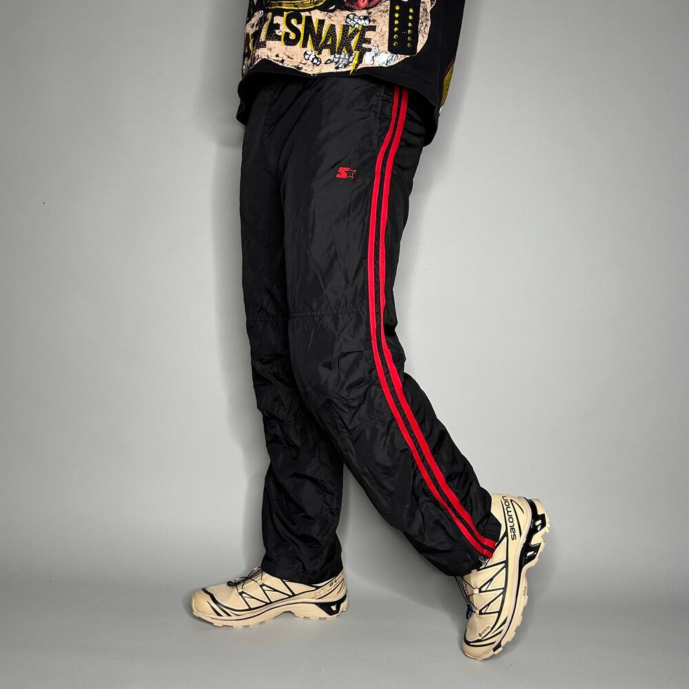 Vintage Y2K Starter Track Pants Mens XS Jet Black Crimson Red Polyester Lined